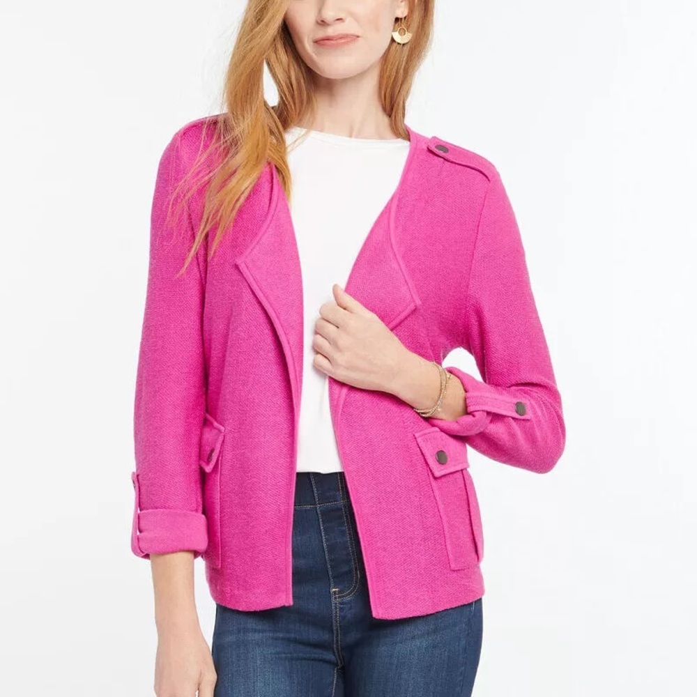 NIC + ZOE | Women's In Flight Linen Blend Open Front Jacket Pink
